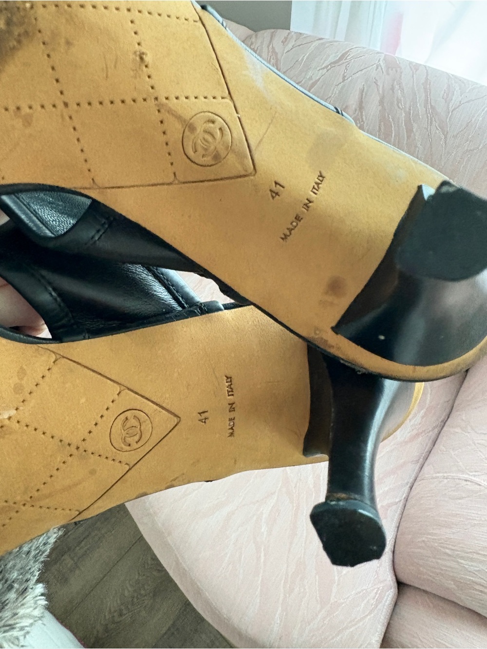 CHANEL Black Leather Slide Mules with Camellia Detail - Picture 5 of 5